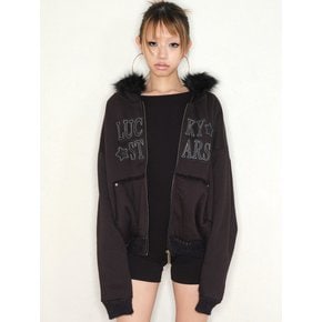 Boa Fur Hoodie Zip-up Black