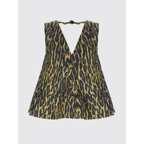 26SS 가니 레오파드 코튼 A라인 슬리브리스 탑 A1040087 894 Multicolor