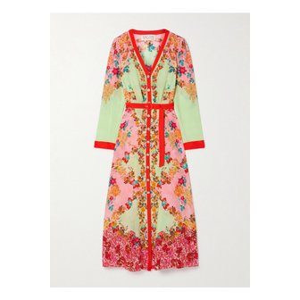Saloni 살로니 레아 벨트 플로럴 프린트 실크 크레이프 드 신 맥시 드레스 레드 1647597356468789