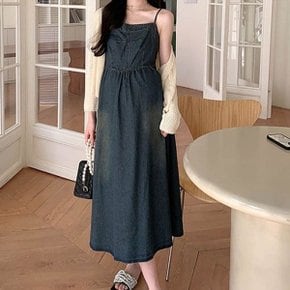 여성 빈티지 스모크 데님 나시 롱원피스 1P 데일리룩_WF3B2DD