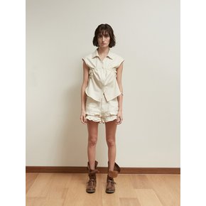 DENIM SHIRRING SLEEVELESS TOP [IVORY]