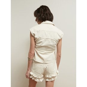 DENIM SHIRRING SLEEVELESS TOP [IVORY]