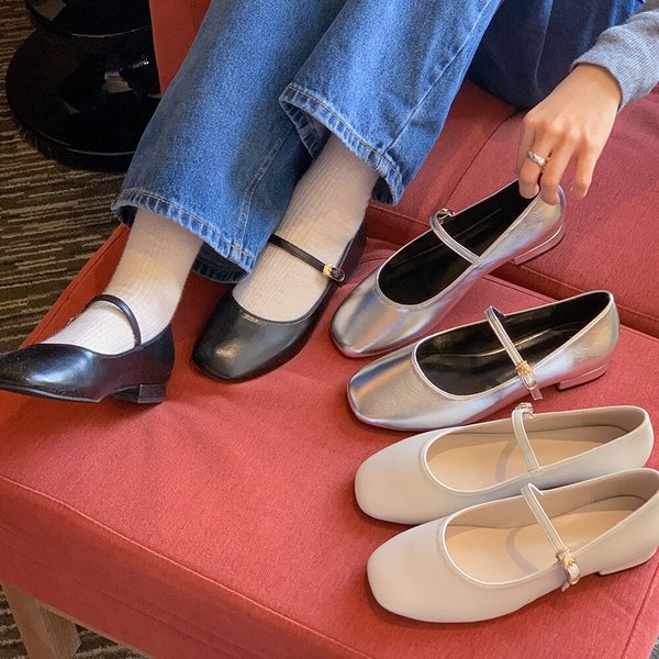 [옷자락] 여자 봄데이트룩 메리제인 사각코 클래식 플랫슈즈