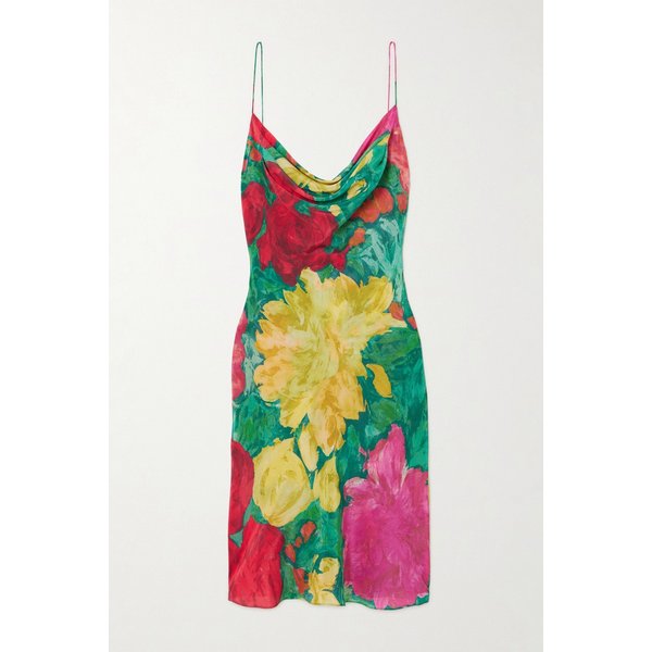 드레이프 플로럴 프린트 실크 미니 원피스 46376663162945965