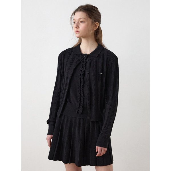 [SET] 페어리 니트 카라 베스트 + 케이블 가디건_Black