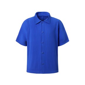 MSH2ABL 공용 풀오픈 반소매 플리츠 셔츠 블루