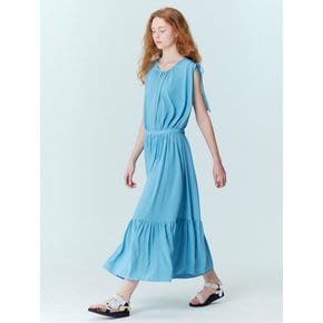 Summer pleated maxi dress_Blue