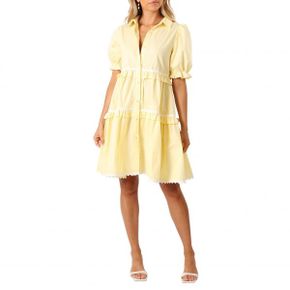 5081825 Petal  Pup Shively Puff Sleeve Ruffle Cotton Shirtdress