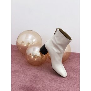 luxe square black heel ankle boots ivory