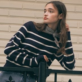 STRIPE BOAT NECK KNIT NV+IV