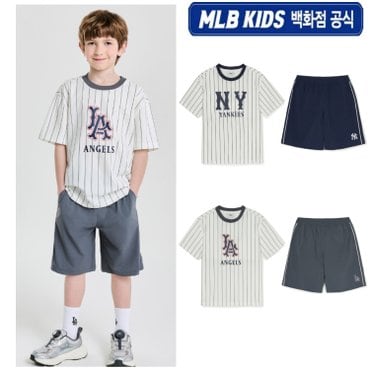 MLB키즈 [백화점 공식]  25SS  바시티 스트라이프 티셔츠 세트 7AS1V0853 (2color)