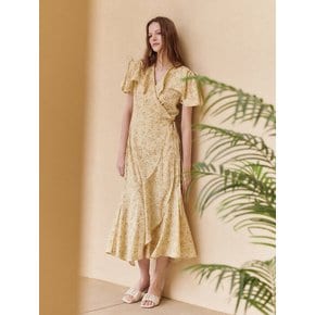 FLOWER PATTERN RUFFLE WRAP DRESS [Yellow&Green]