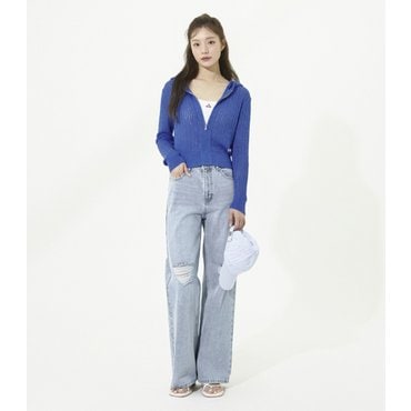 플라스틱아일랜드 [C]워싱 디스트로이드 일자데님 팬츠 (PR2DP562)