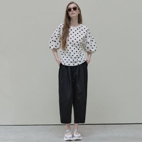 Crop Cotton Banding Pants - black