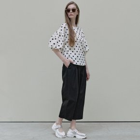Crop Cotton Banding Pants - black