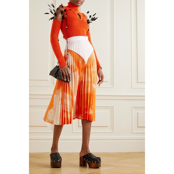 테베 마구구 플리츠 프린트 새틴 미디 스커트 33258524072560421