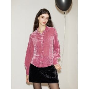 Balloon Sleeve Velvet Blouse_ Pink