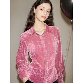 Balloon Sleeve Velvet Blouse_ Pink