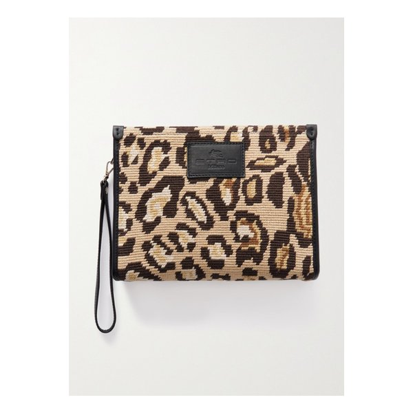 Globetrotter Leather-trimmed Canvas-jacquard Pouch 레오파드 프린트 1647597277324102