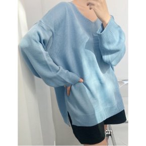 루즈핏 브이넥 심플 데일리 배색 니트  WIBANT109 _P356429417