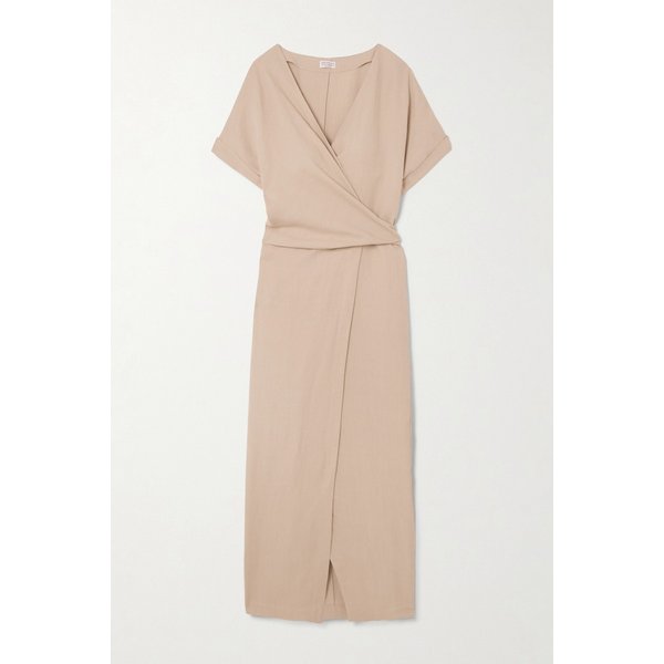 브루넬로쿠치넬리 비즈 장식 리넨 블렌드 미디 랩 원피스 46376663163006433