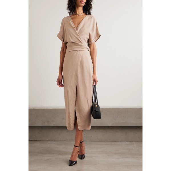 브루넬로쿠치넬리 비즈 장식 리넨 블렌드 미디 랩 원피스 46376663163006433