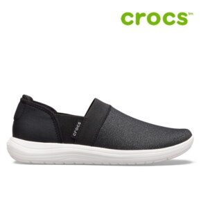 크록스 운동화 /H12- 205804-066 / Womens Crocs Reviva Slip-On Black White