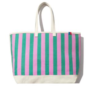 THE SHOULDER ALL OVER STRIPED TOTE - GREEN/BLUSH