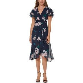 4289028 DKNY Double Ruffled V-Neck Ruched Dress