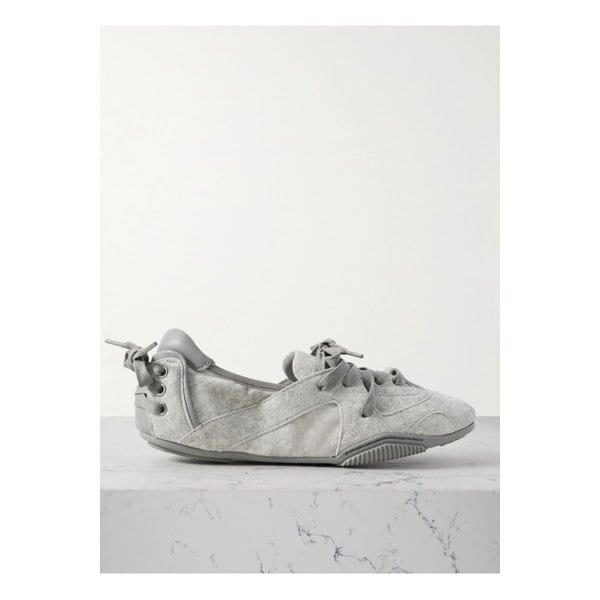 가죽 트리밍 스웨이드 발레리나 플랫 그레이 46376663162850991