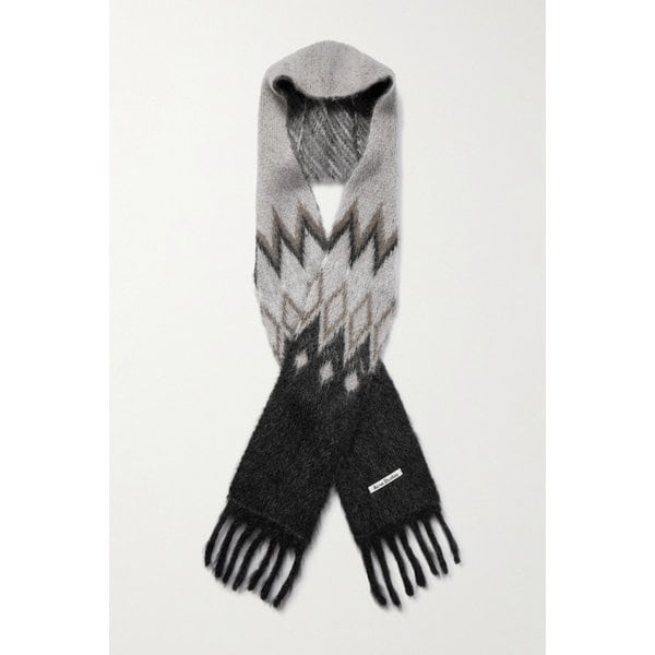 후드 프린지 모헤어 울 블렌드 자카드 스카프 46376663162904421