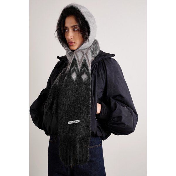 후드 프린지 모헤어 울 블렌드 자카드 스카프 46376663162904421