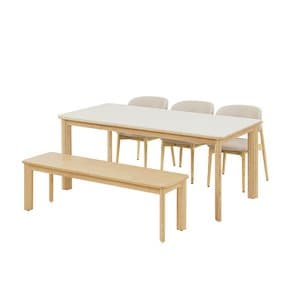 포멜로 세라믹식탁 6인세트 180cm 내추럴_벤치1500 1EA, 가죽체어 3EA