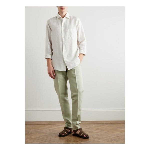 세드릭 테이퍼드 코튼 리넨 블렌드 캔버스 팬츠 46376663162830192