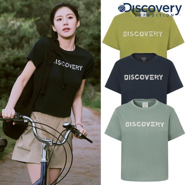 디스커버리 [25S/S] 디스커버리 DWRS9G053 여름 프레시벤트 여성 크롭 워싱 빅로고 반팔티셔츠