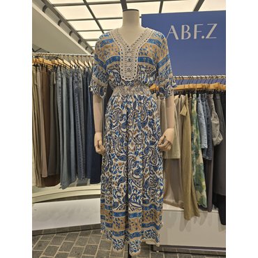 ab.f.z V넥 펀칭 프린트 셔링 루즈핏 롱원피스 ASZ5HO32