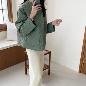 [옷자락] 여자 다이아 깔깔이 퀼팅 누빔 경량 노카라 집업 자켓