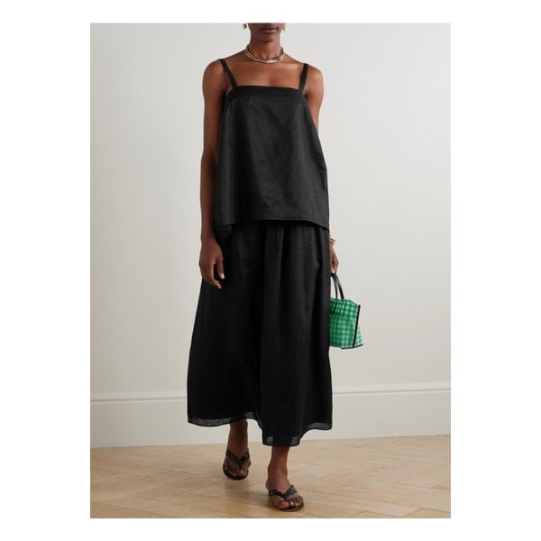 포세 지니 개더 리넨 맥시 스커트 블랙 46376663162895068