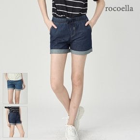 브리슨 풀스트링 롤업 스판 여성 3부 데님 팬츠