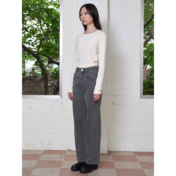 Panelled Straight Fit Denim Pants  Light Grey (KE5821M532)