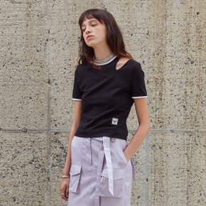 [Signature] MARTA Color Point Cut-Out Jersey Crop Top_Black