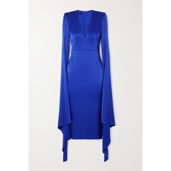 알렉스 페리 밴더 케이프 이펙트 새틴 크레이프 미디 드레스 블루 1647597311563317