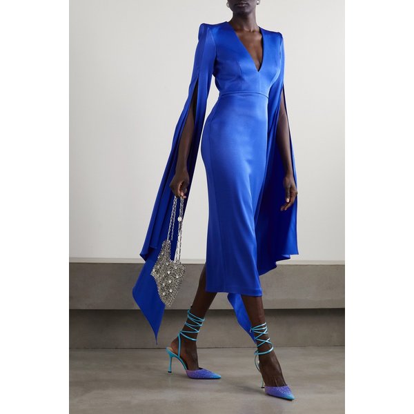 알렉스 페리 밴더 케이프 이펙트 새틴 크레이프 미디 드레스 블루 1647597311563317