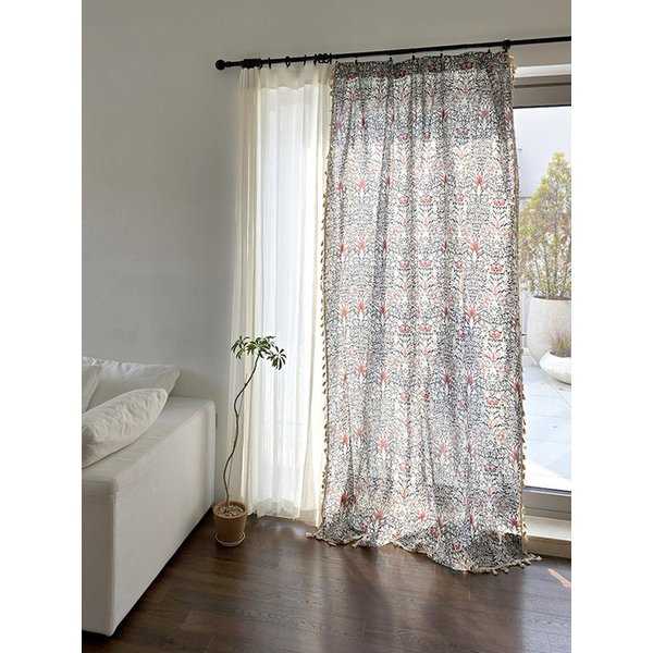 빈티지 보타닉 아트 코튼린넨 커튼