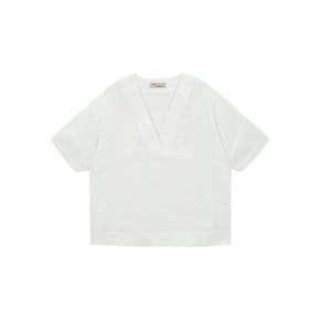 v-neck linen blouse(white)