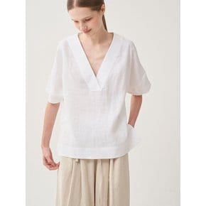 v-neck linen blouse(white)