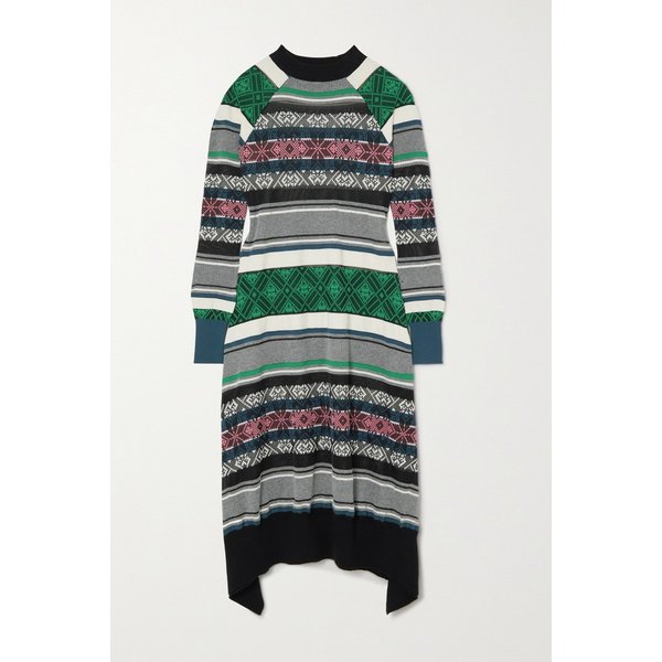 Jacquard-knit Cotton-blend Midi Dress 그린 27086482323641755