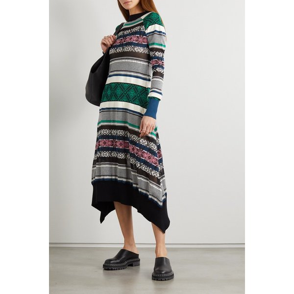 Jacquard-knit Cotton-blend Midi Dress 그린 27086482323641755