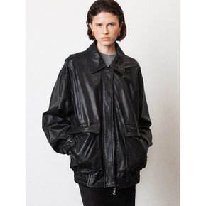 LAMBS LEATHER OVERSIZE JACKET [BLACK]