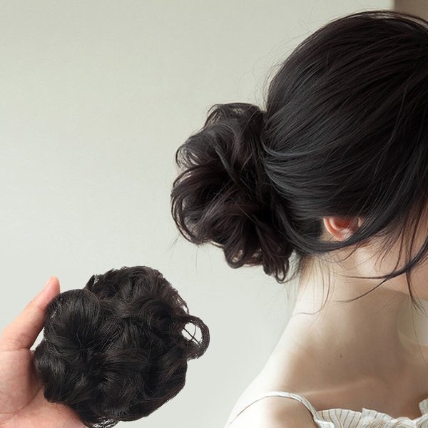 [언니네 가발] 똥머리 집게핀 가발(파마머리) (내추럴블랙)